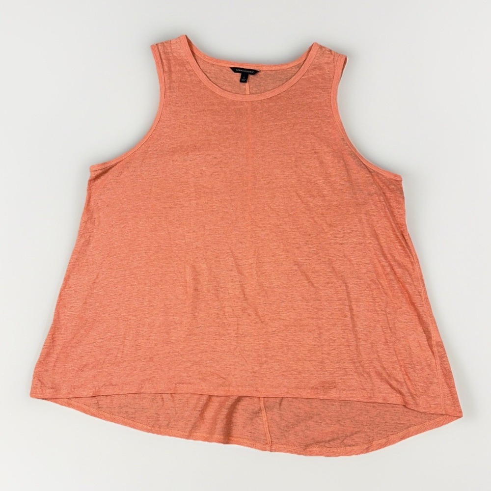 Banana Republic Tank Top Womens Large Orange 100% Linen‎ Sleeveless High-Low Hem